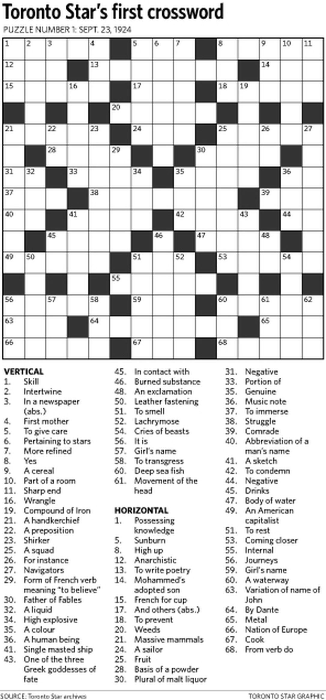 Toronto Star Crossword Puzzles Printable Printable Template Free
