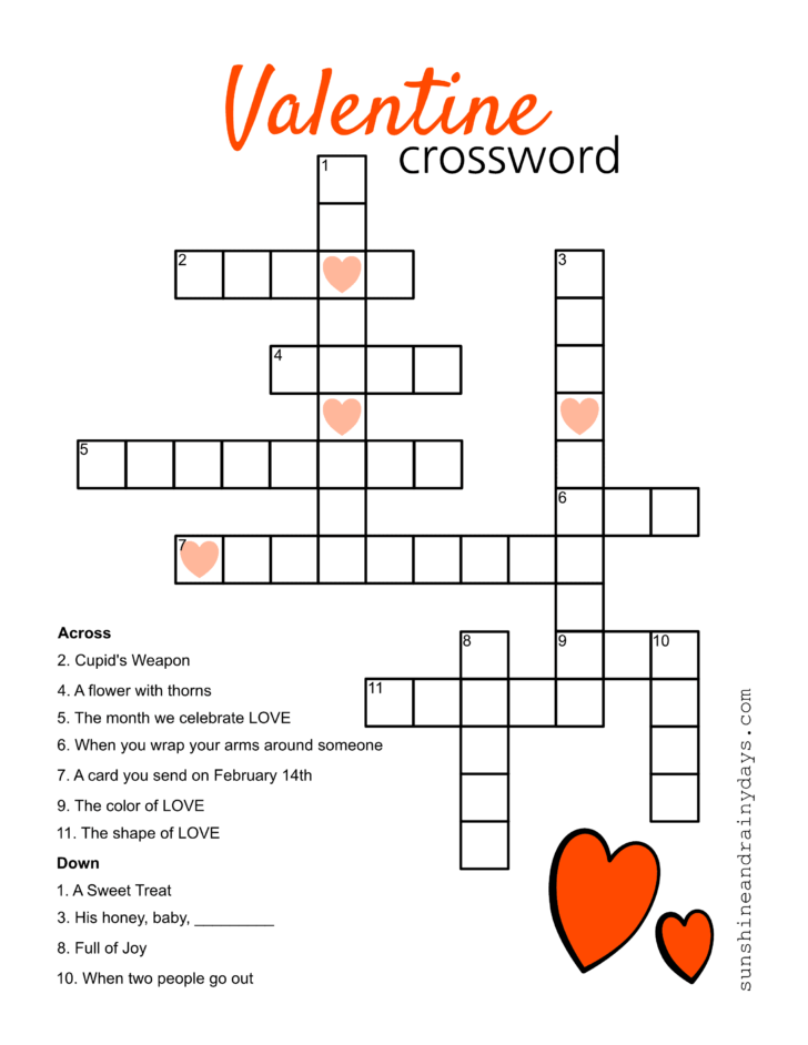 Valentine Crossword Puzzles With Answers Printable