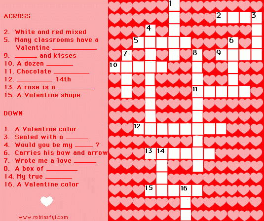 Valentine s Crossword Hard Difficult Level