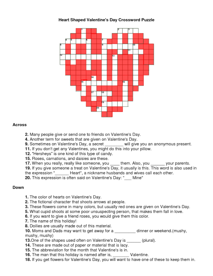 Valentines Crossword Puzzle For Adults Printable
