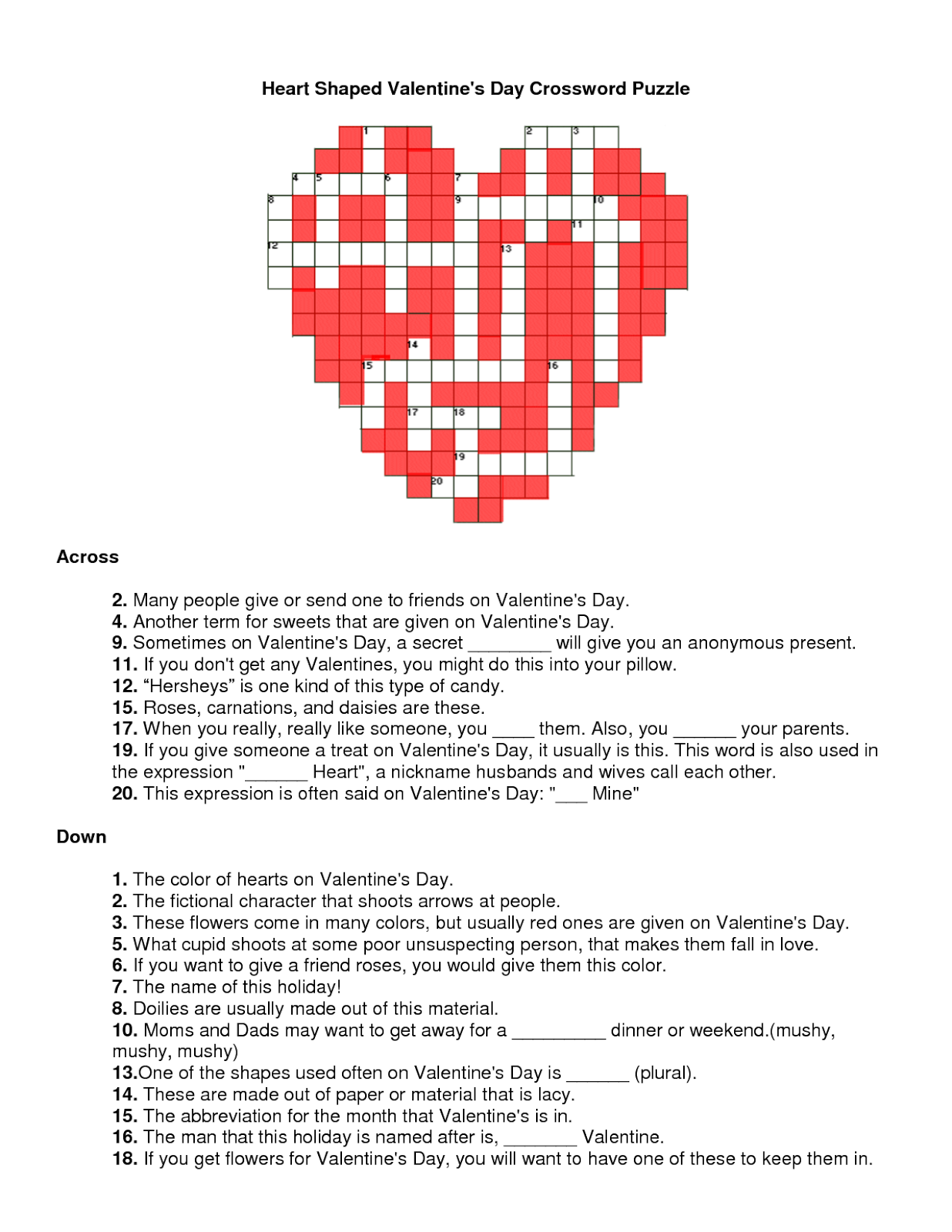 Valentines Crossword Puzzle For Adults Printable James Crossword Puzzles