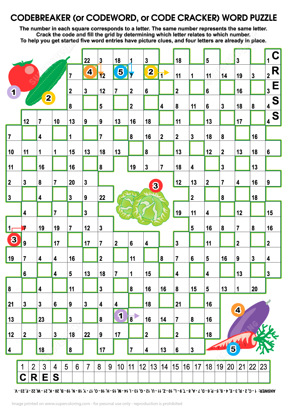 Vegetables Codebreaker Word Puzzle Free Printable Puzzle Games
