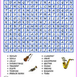 Word Search Musical Instruments Hard Version Printables Hard