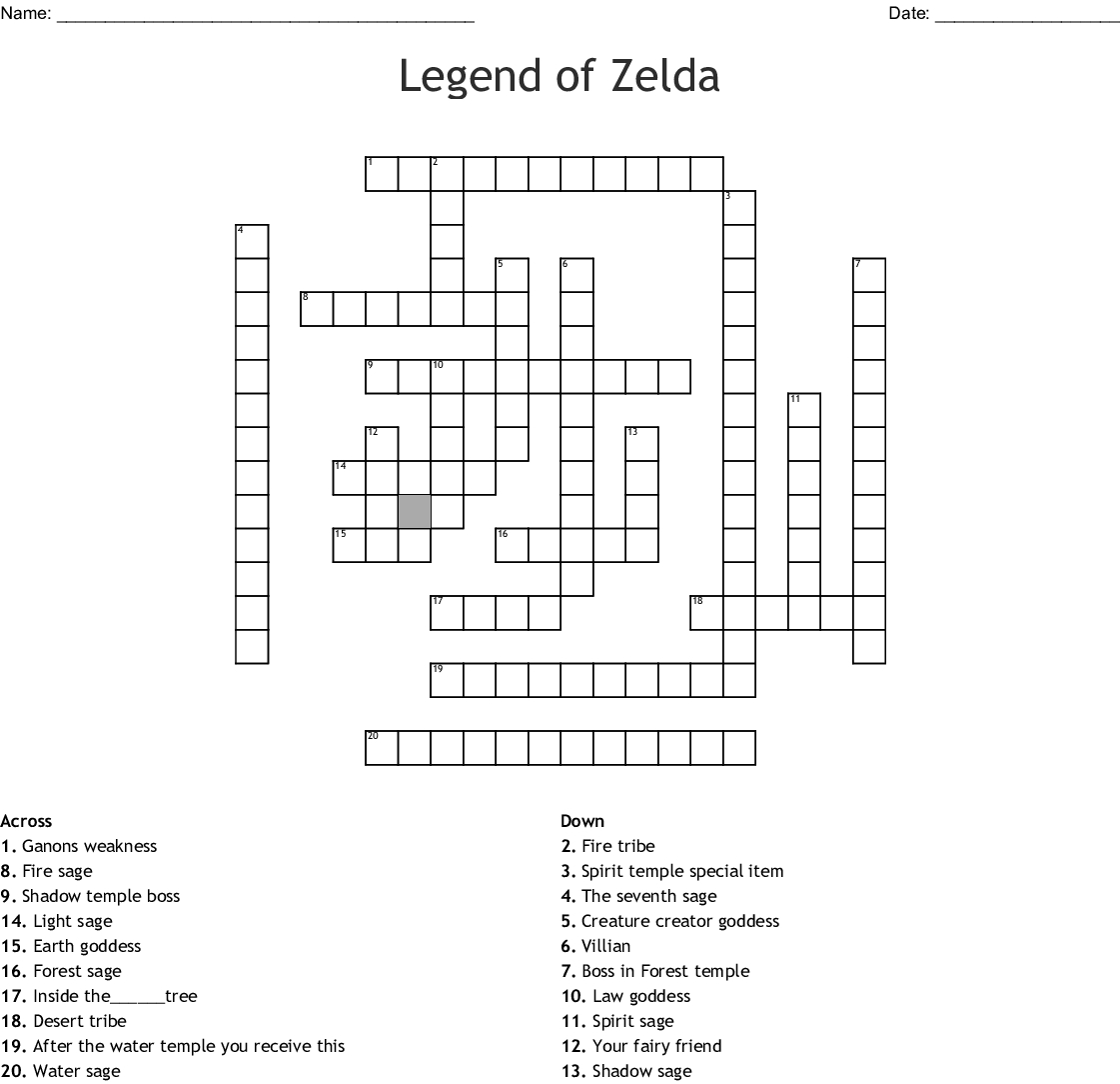 Zelda Crossword Puzzle Printable Printable Crossword Puzzles