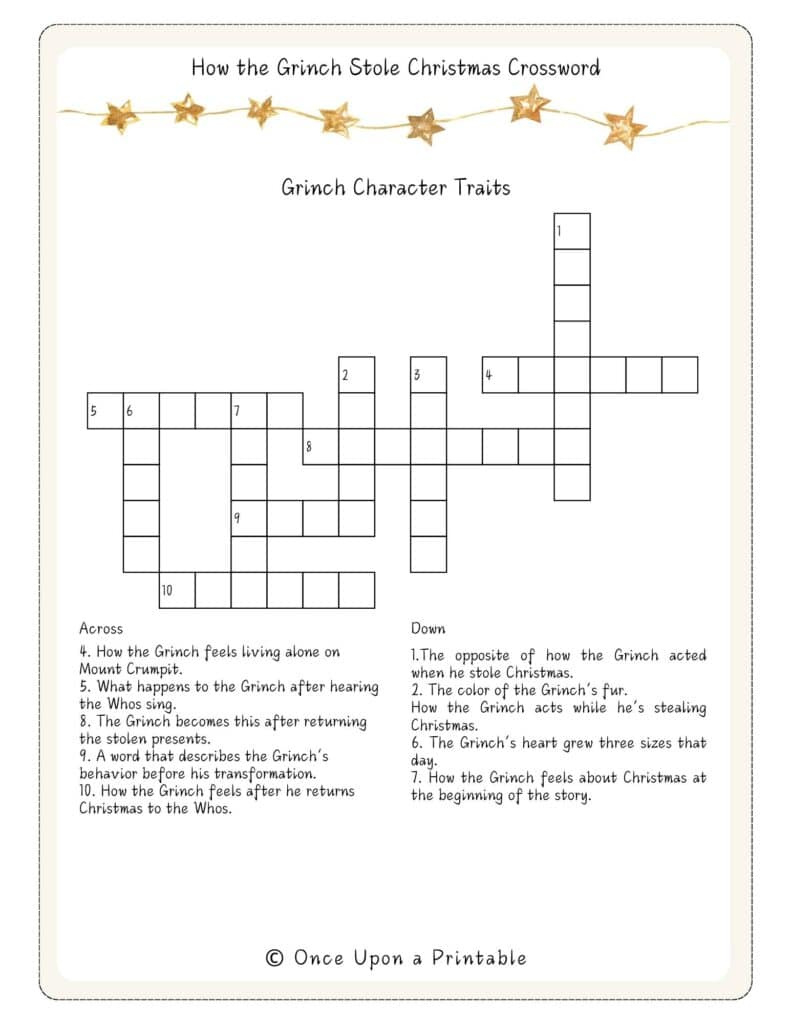 5 How The Grinch Stole Christmas Crossword Puzzles Free - Once for How the Grinch Stole Christmas Crossword Puzzles