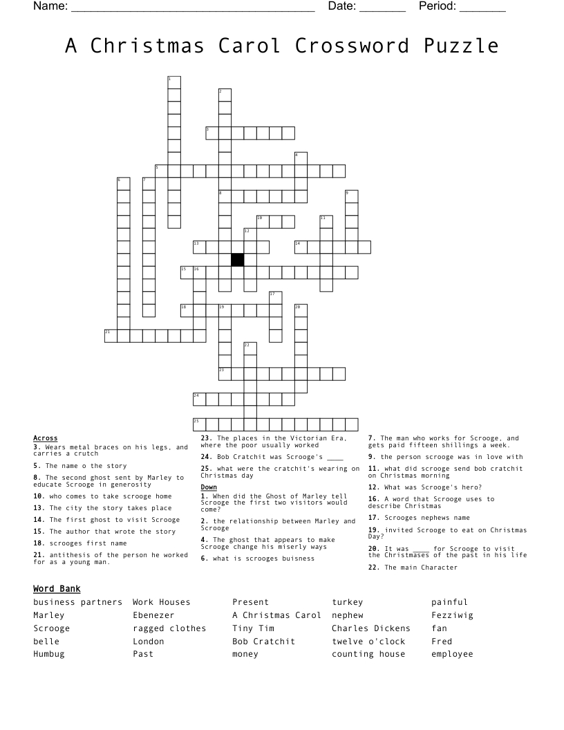 A Christmas Carol Crossword Puzzle - Wordmint regarding Christmas Story Crossword Puzzles Answers