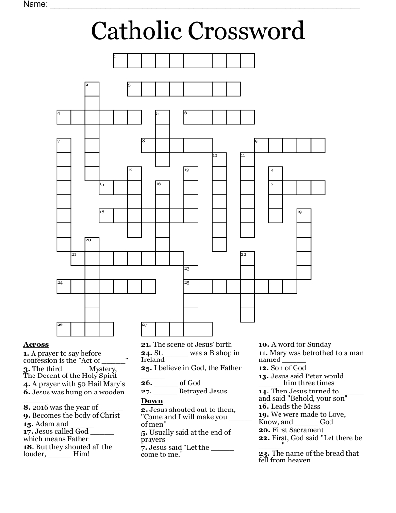 Catholic Crossword - Wordmint intended for Catholic Christmas Crossword Puzzles to Print