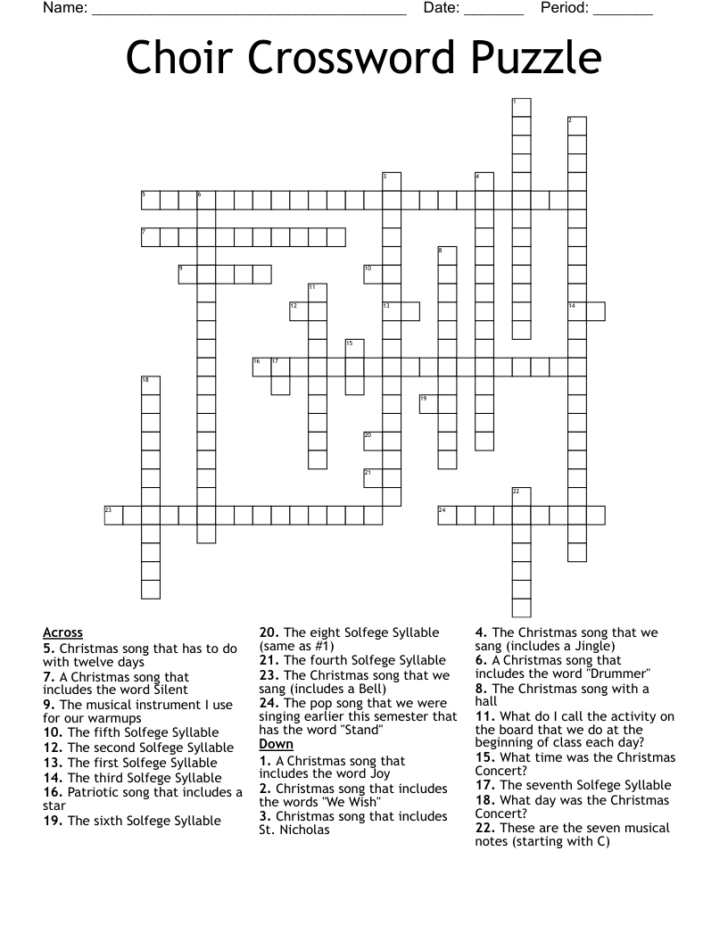 Sing a Song Of Christmas Crossword Puzzles