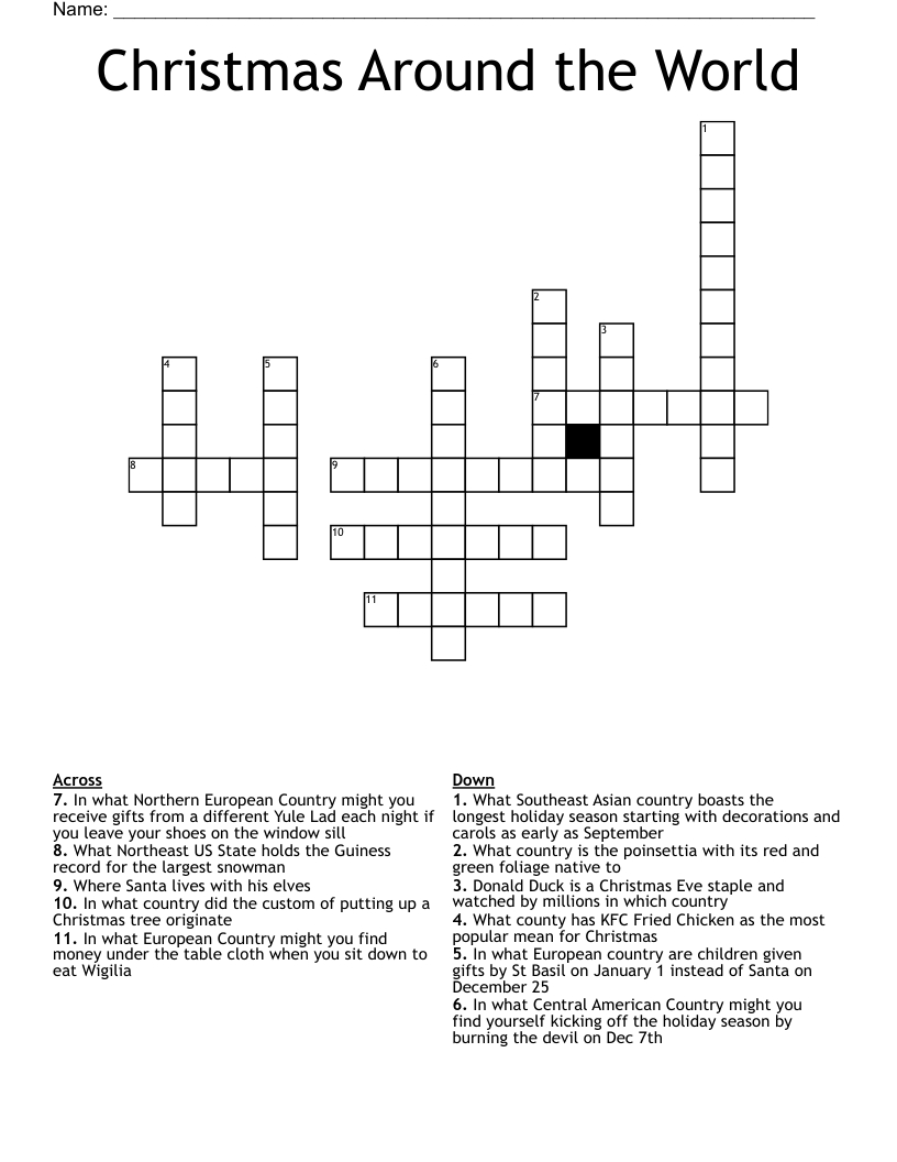 Christmas Around The World Crossword - Wordmint intended for Christmas Around the World Crossword Puzzles Answer Key