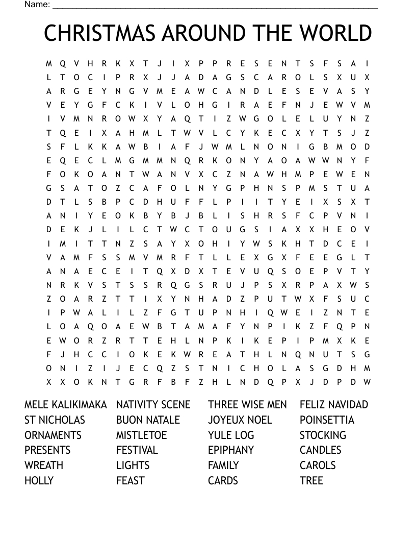 Christmas Around The World Word Search - Wordmint in Christmas Around The World Crossword Puzzles Answer Key