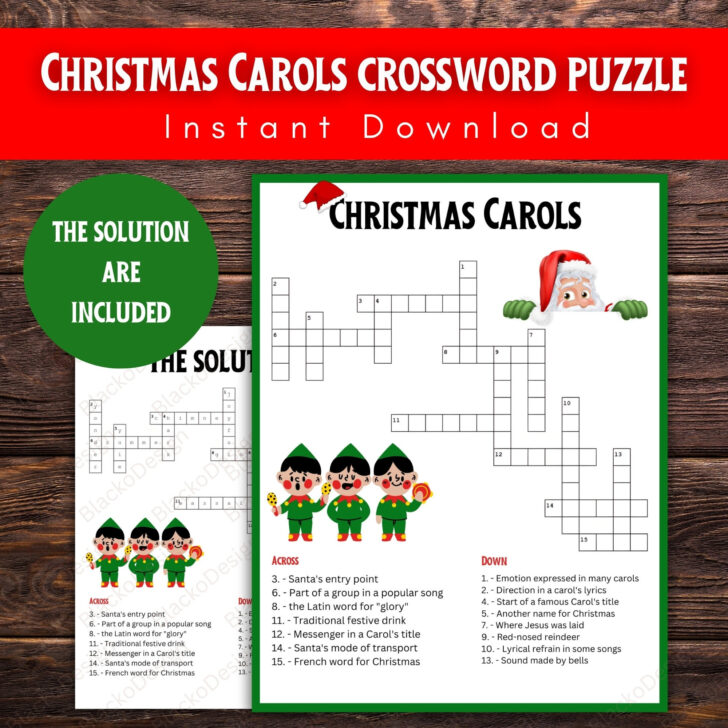 Christmas Carols Crossword Puzzles Printable