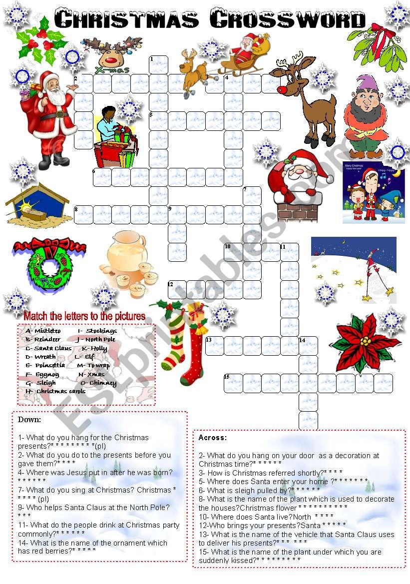 Christmas Crossword (05.12.2008) - Esl Worksheetemila with regard to Christmas At the North Pole Crossword Puzzles Answers