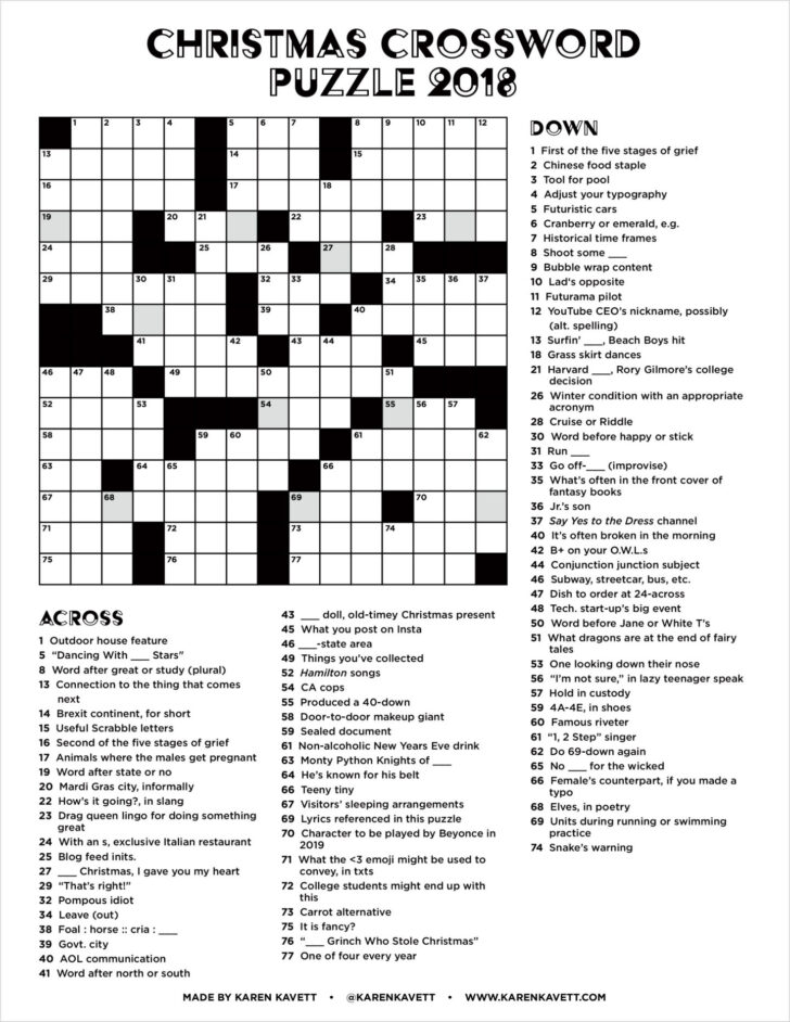 Printable Christmas Crossword Puzzles For Adults with Answers