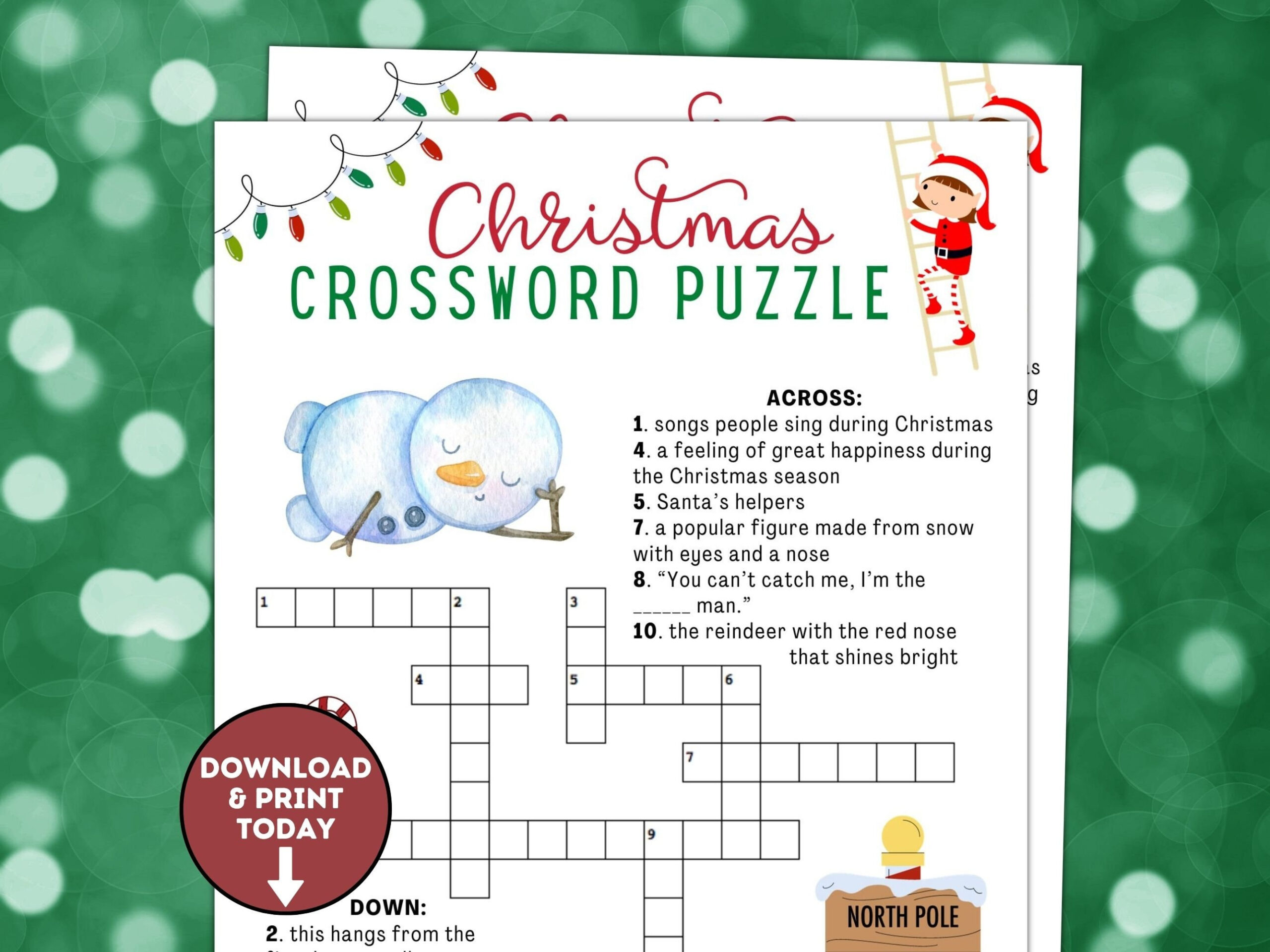 Christmas Crossword Puzzle / Christmas Game For Kids / Holiday with regard to Christmas Crossword Puzzles For Kids