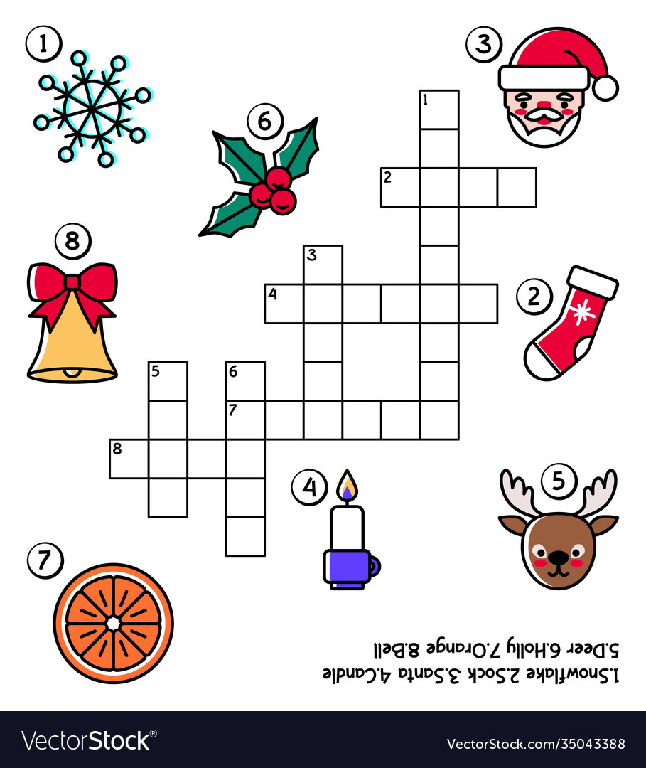 Christmas Crossword Puzzle For Kids With Santa Vector Image throughout Childrens Christmas Crossword Puzzles