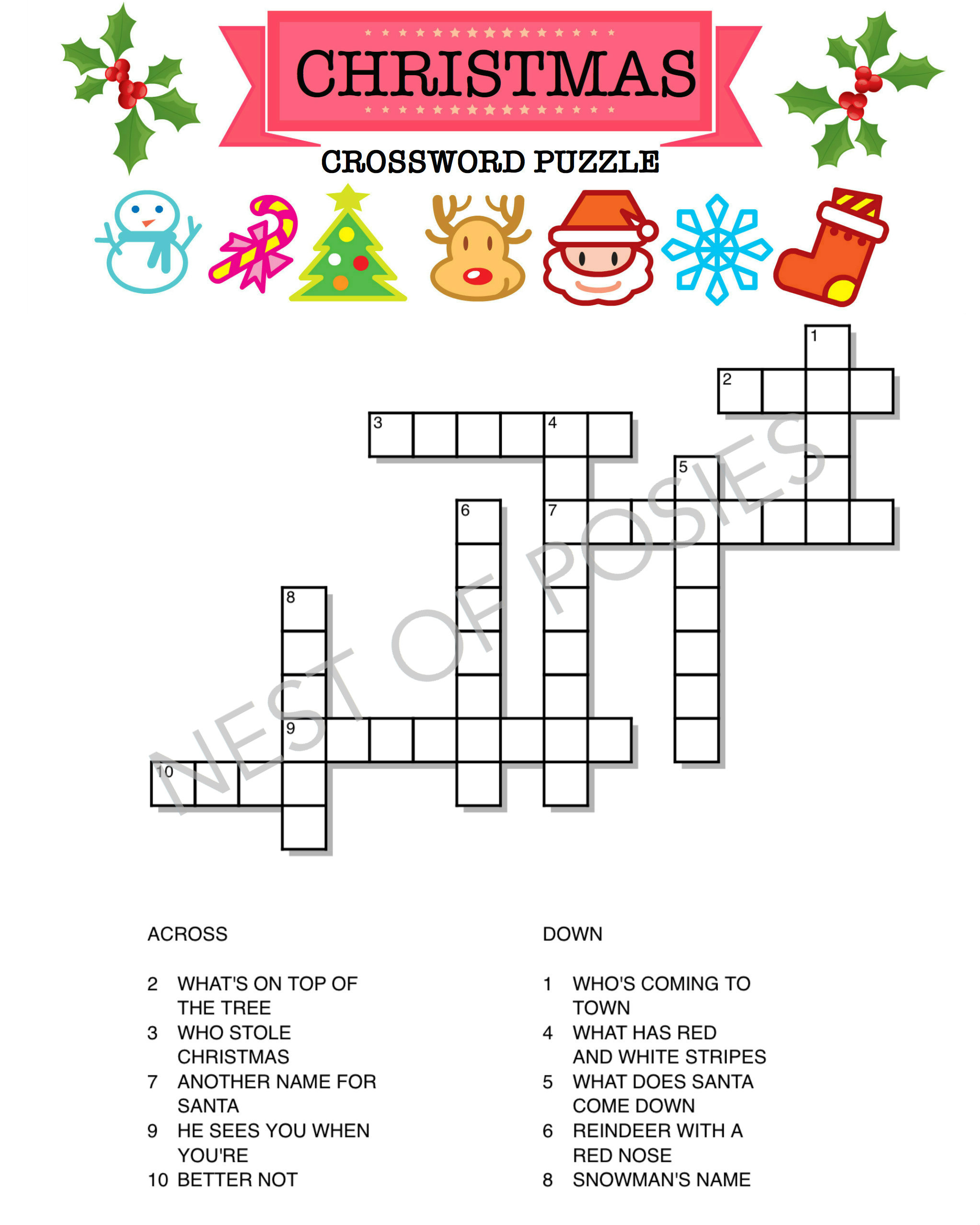 Christmas Crossword Puzzle Logo - Nest Of Posies inside Christmas Crossword Puzzles For Kids