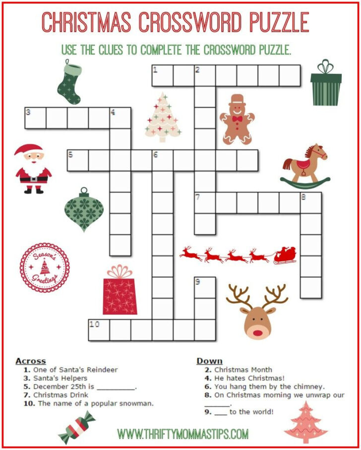 Christmas Crossword Puzzles For Adults Printable