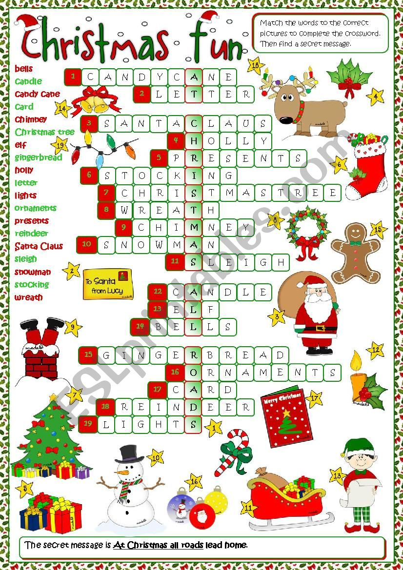 Christmas Fun - Crossword - Esl Worksheetmada_1 in Fun Christmas Crossword Puzzles