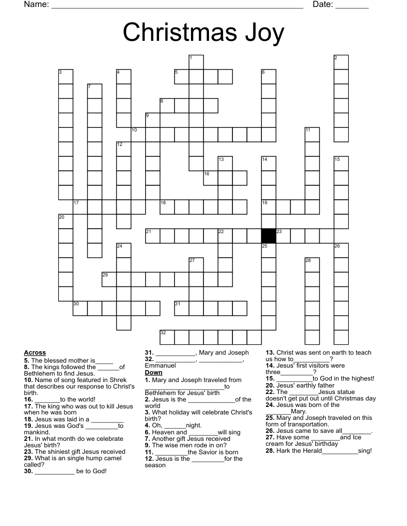 Christmas Joy Crossword - Wordmint in Christmas Joy Crossword Puzzles