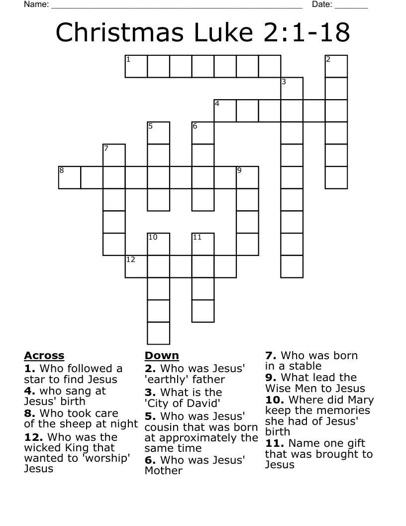 Christmas Luke 2:1-18 Crossword - Wordmint throughout Christmas Crossword Puzzles 2