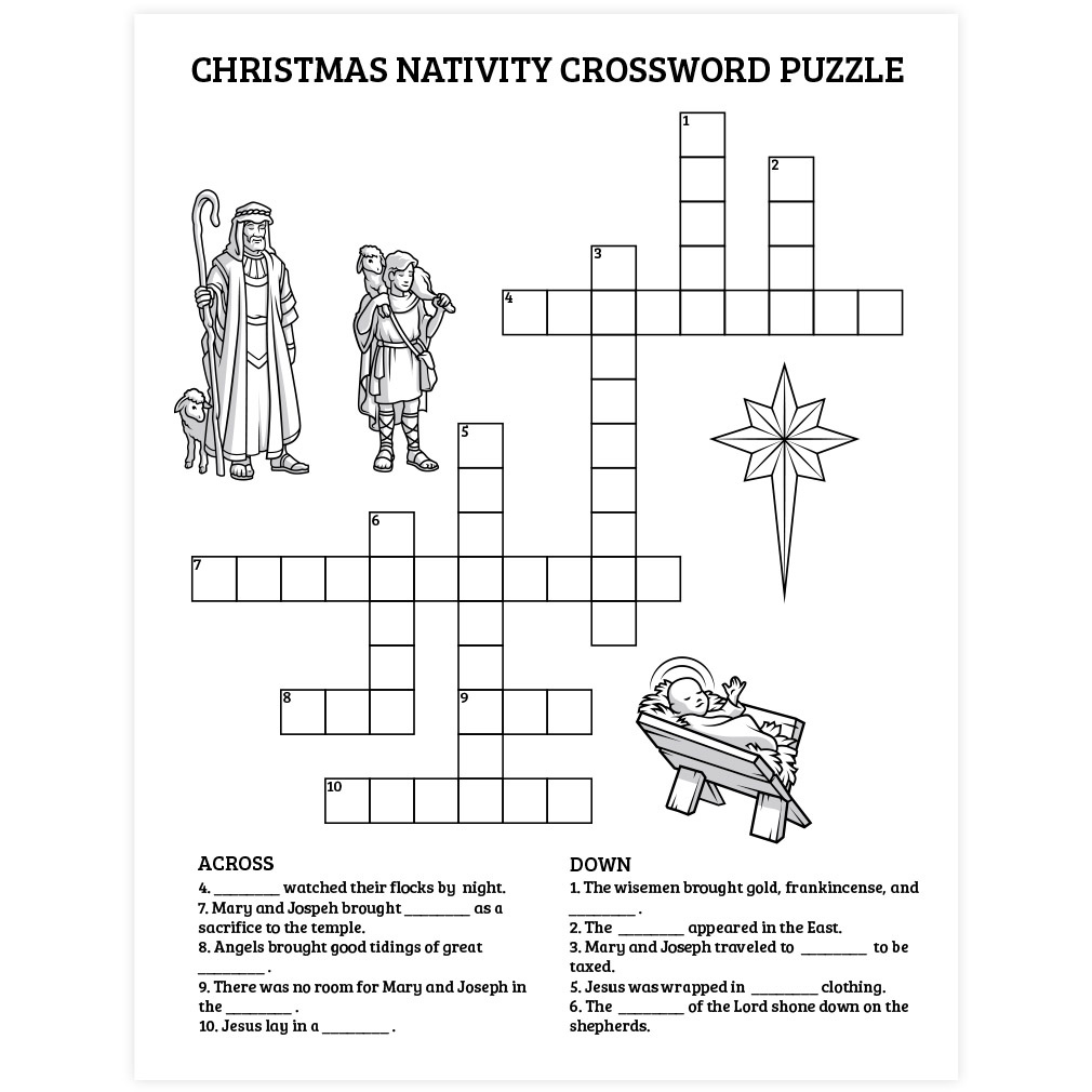 Christmas Nativity Crossword Puzzle - Printable inside Catholic Christmas Crossword Puzzles To Print