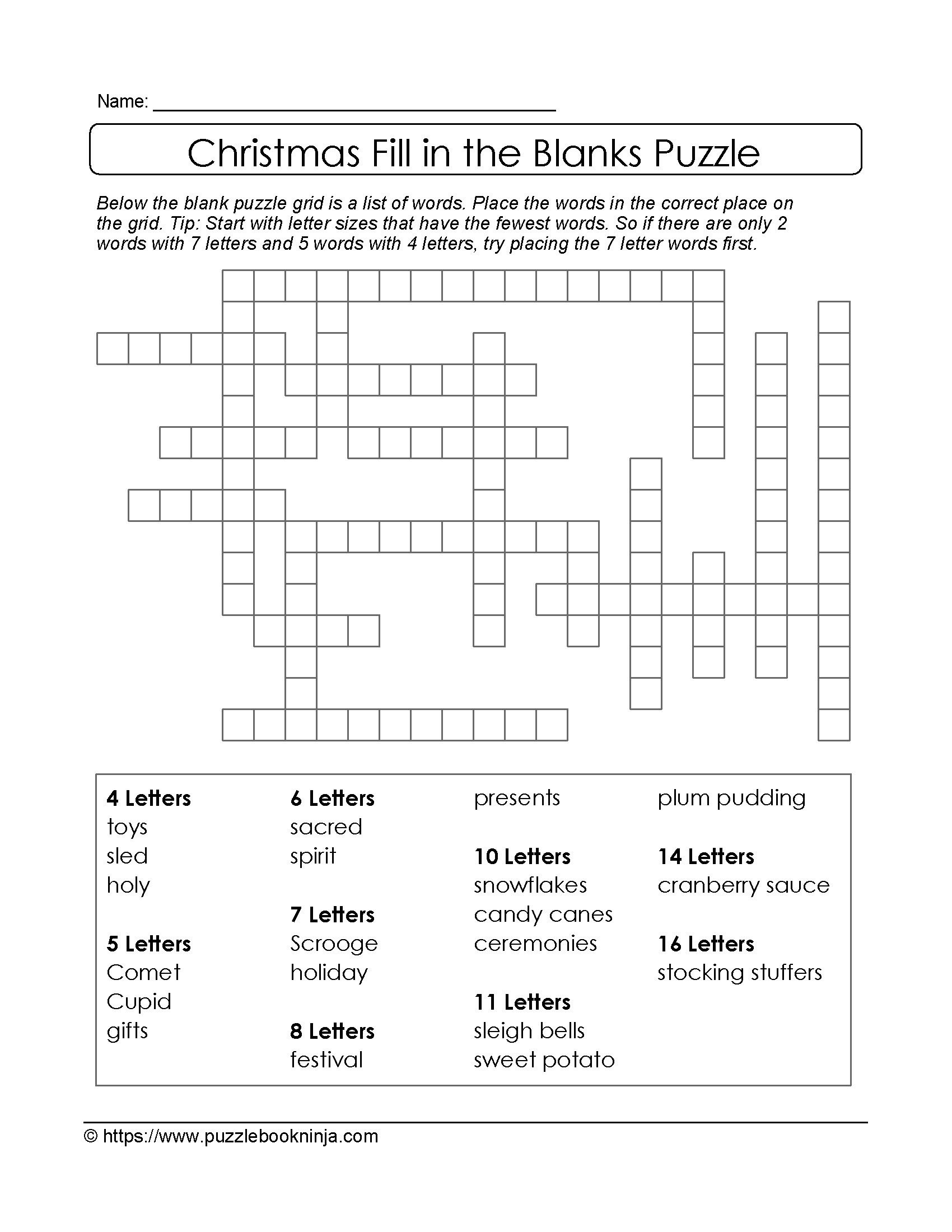 Christmas Puzzles with regard to Christmas Crossword Puzzles with Word Bank