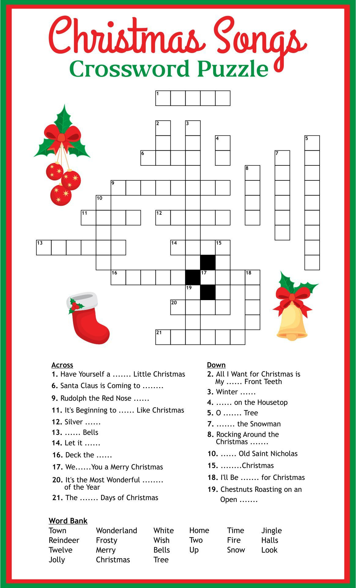 Christmas Song Scramble - 10 Free Pdf Printables | Printablee with Christmas Carols Crossword Puzzles Printable