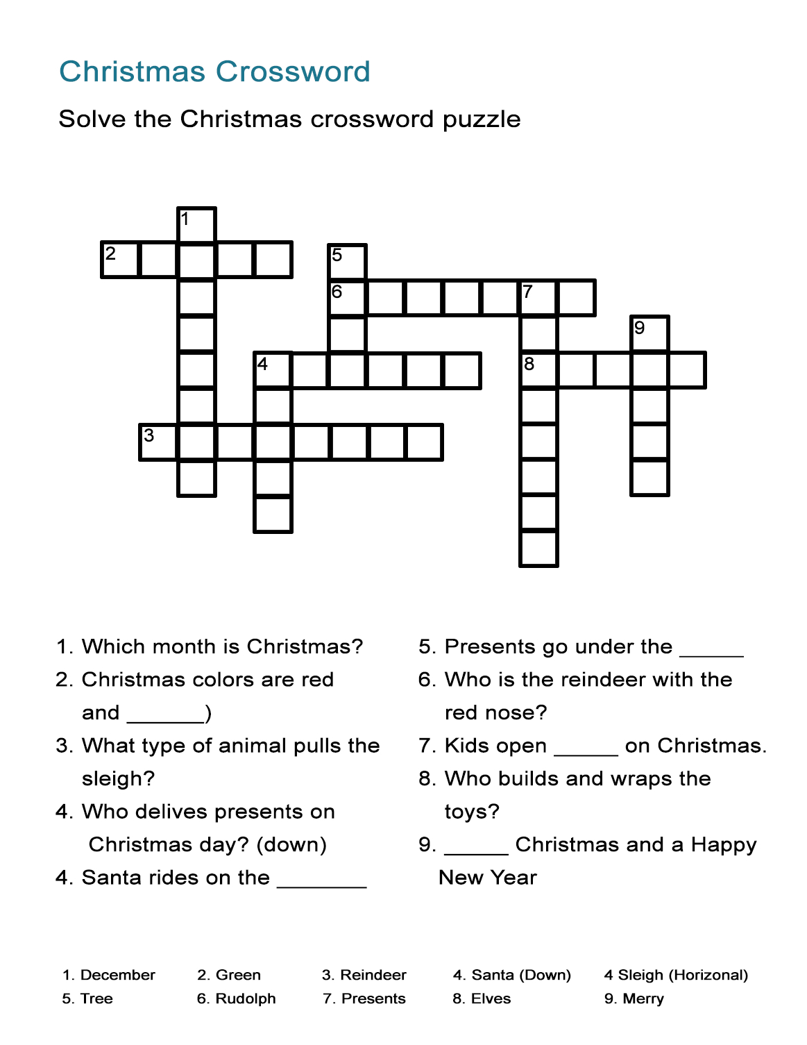 Christmas Vocabulary Dile Crossword Puzzle Worksheet intended for Christmas Crossword Puzzles with Word Bank