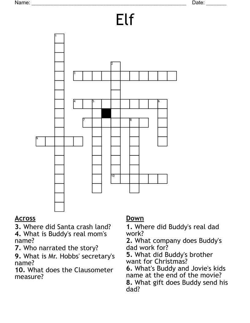 Elf Crossword - Wordmint pertaining to Christmas Movies Crossword Puzzles