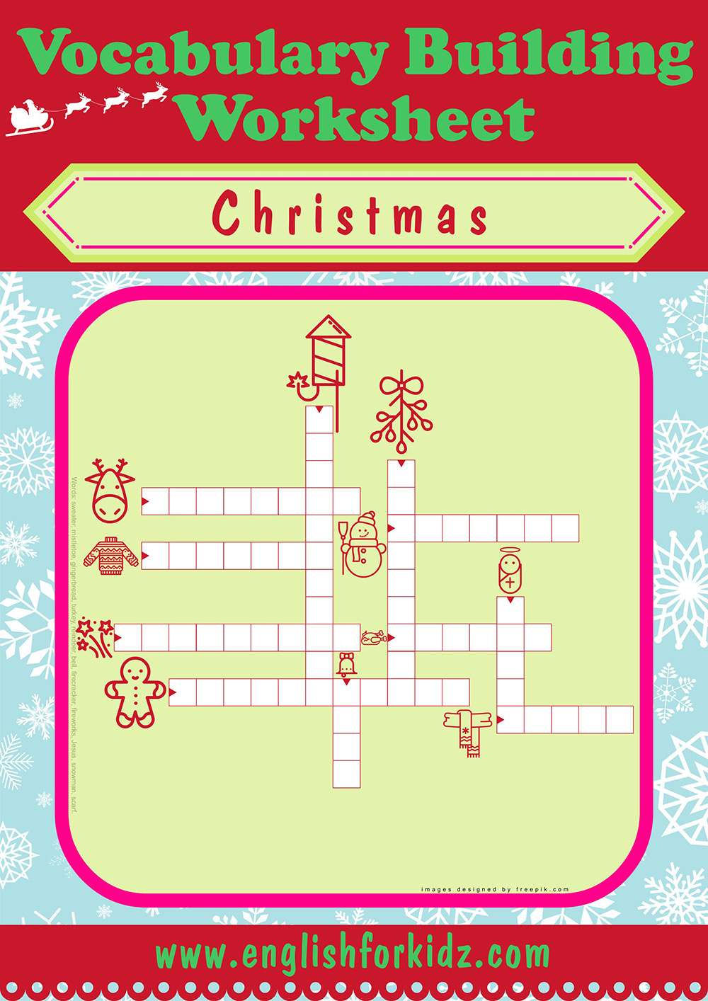 English For Kids Stepstep: Christmas Worksheets: Crossword Puzzles for Christmas Wreath Material Crossword Puzzles