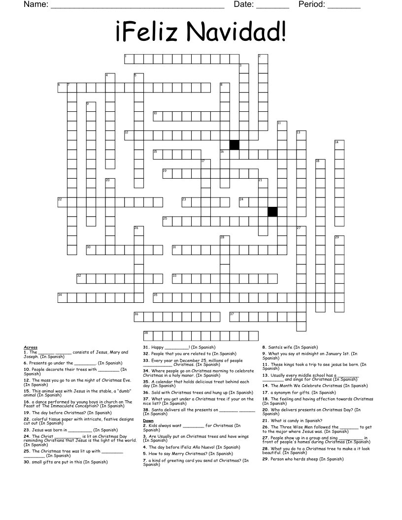 Feliz Navidad! Crossword - Wordmint intended for Spanish Christmas Crossword Puzzles