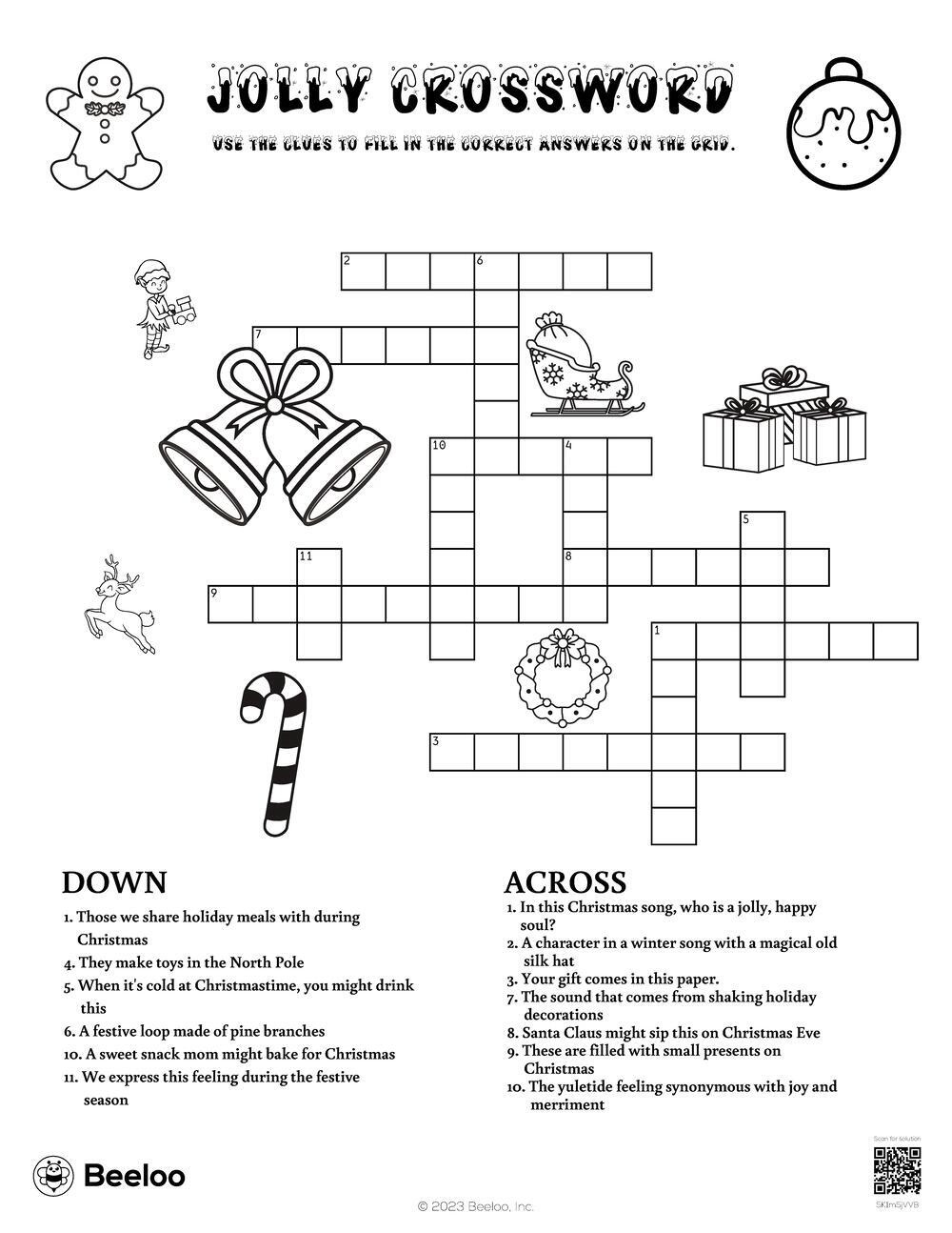 Jolly Crossword • Beeloo Printable Crafts And Activities For Kids in Christmas Joy Crossword Puzzles