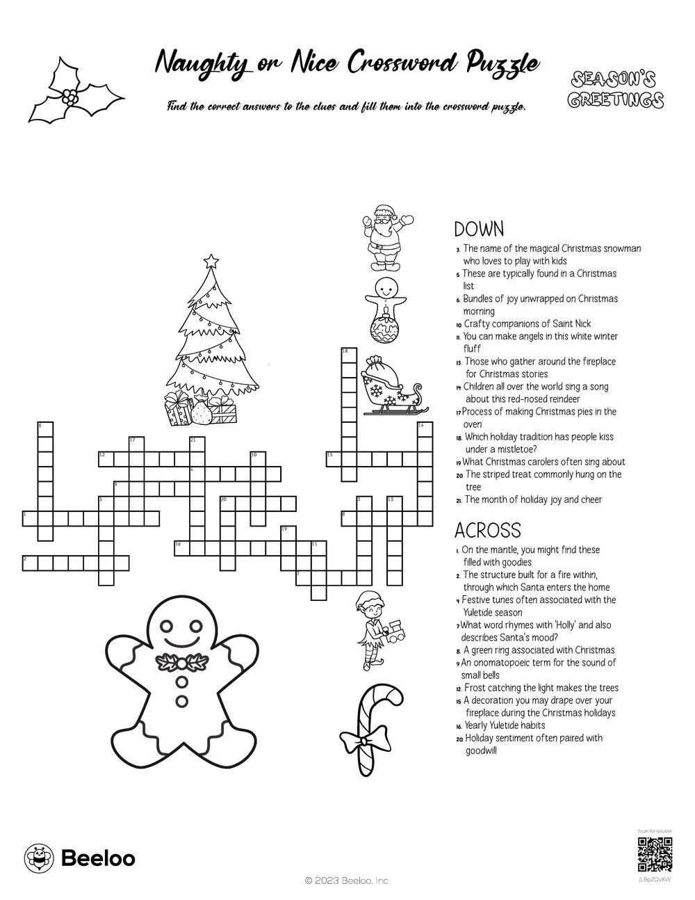 Naughty Or Nice Crossword Puzzle • Beeloo Printable Crafts And intended for Christmas Joy Crossword Puzzles