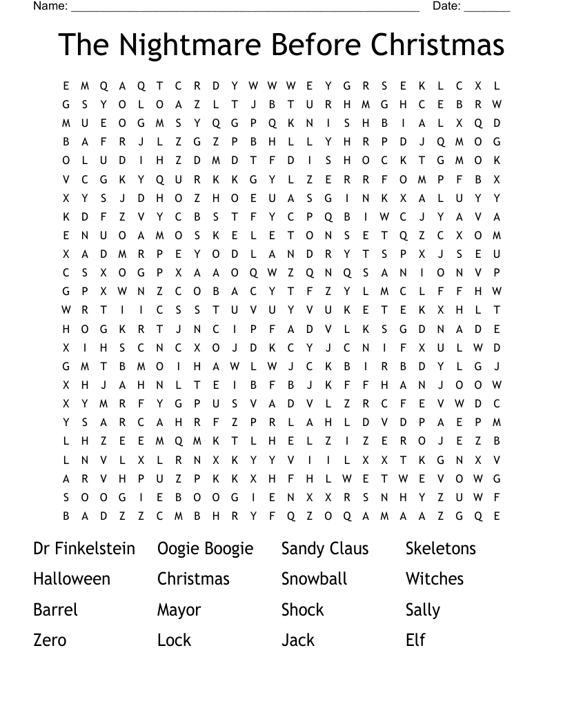 Nightmare Before Christmas Crossword - Wordmint for Nightmare Before Christmas Crossword Puzzles