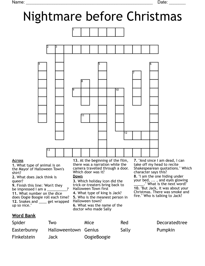 Nightmare Before Christmas Crossword - Wordmint with Nightmare Before Christmas Crossword Puzzles
