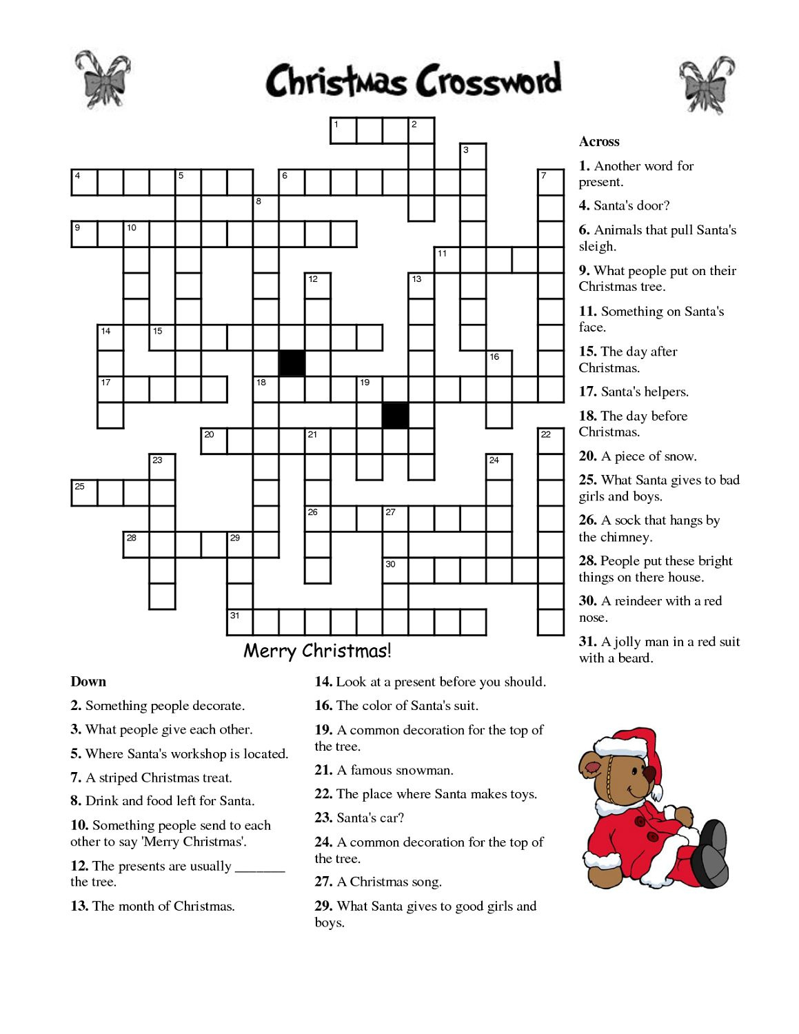 Printable Christmas Crossword Puzzle For Adults for Printable Christmas Crossword Puzzles For Adults