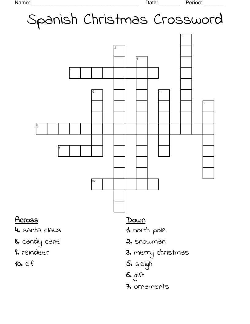 Spanish Christmas Crossword - Wordmint inside Spanish Christmas Crossword Puzzles