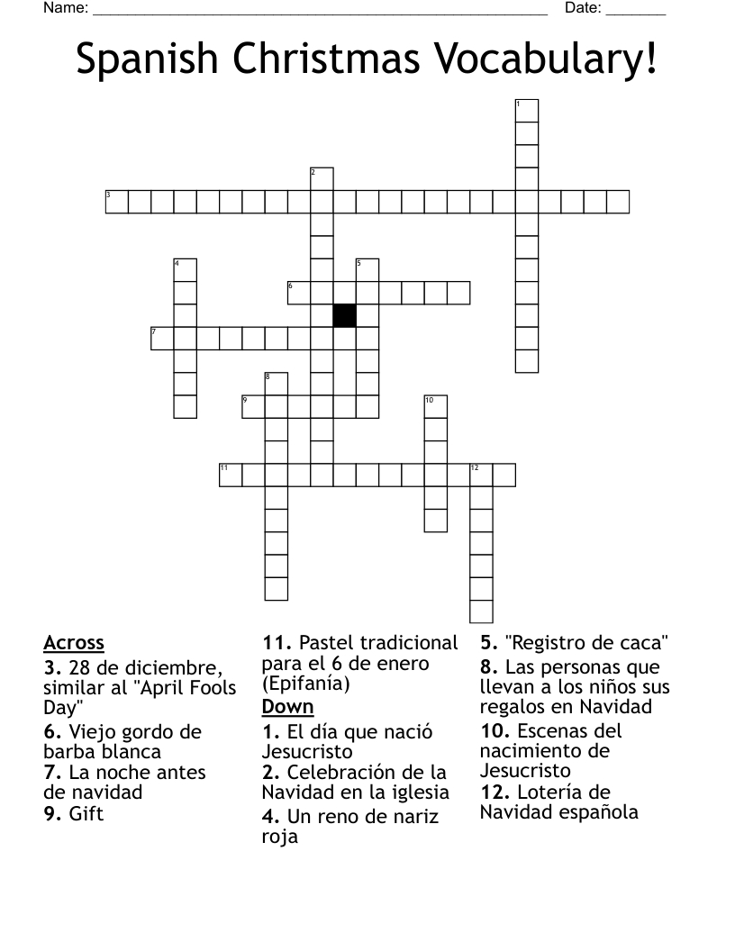 Spanish Christmas Vocabulary! Crossword - Wordmint with Christmas Crossword Puzzles In Spanish