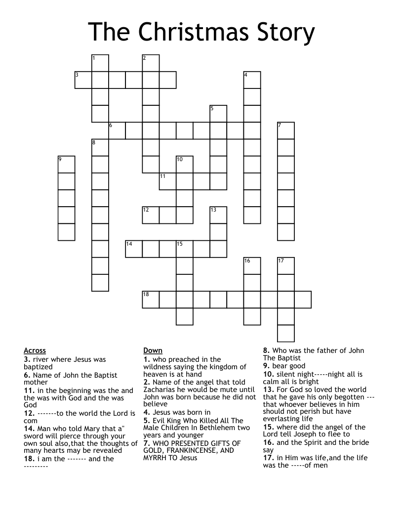 The Christmas Story Crossword - Wordmint throughout Christmas Story Crossword Puzzles Answers