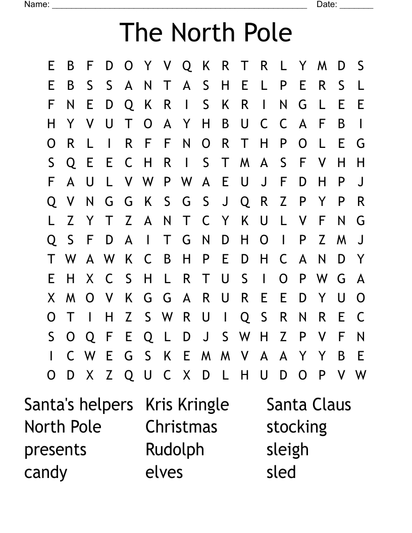 The North Pole Word Search - Wordmint within Christmas At the North Pole Crossword Puzzles Answers