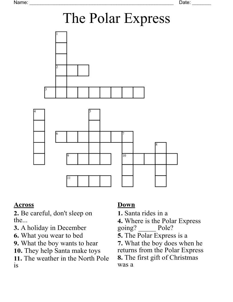 The Polar Express Crossword - Wordmint regarding Christmas At the North Pole Crossword Puzzles Answers