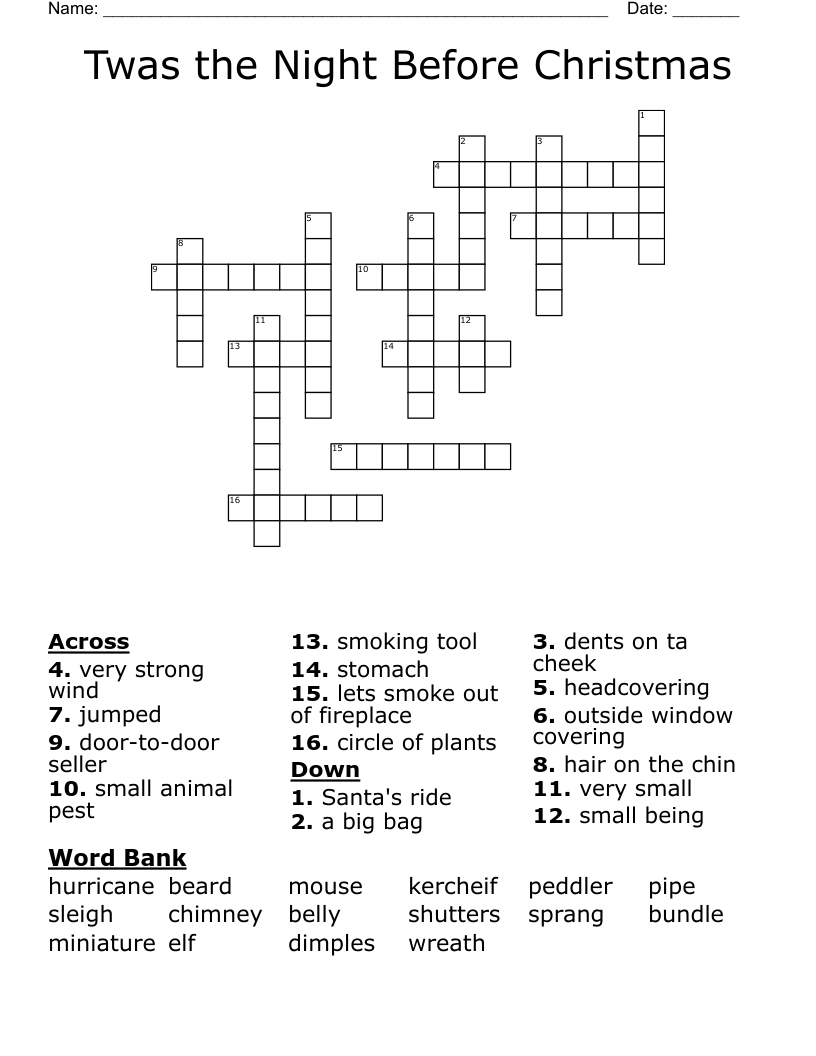 Twas The Night Before Christmas Crossword - Wordmint within Twas The Night Before Christmas Crossword Puzzles