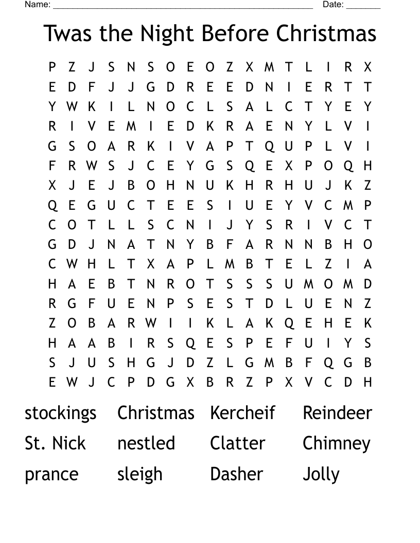 Twas The Night Before Christmas Word Search - Wordmint regarding Twas The Night Before Christmas Crossword Puzzles