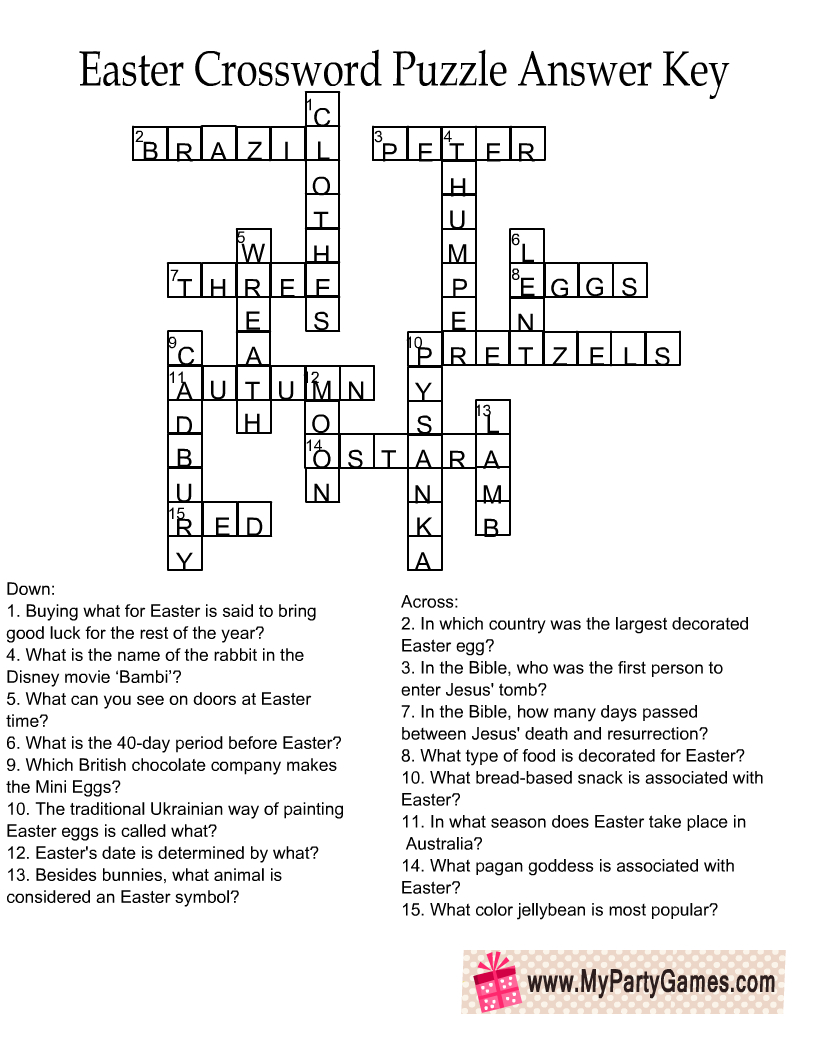 Free Printable Easter Crossword Puzzle With Key throughout The First Easter Crossword Puzzles Answers