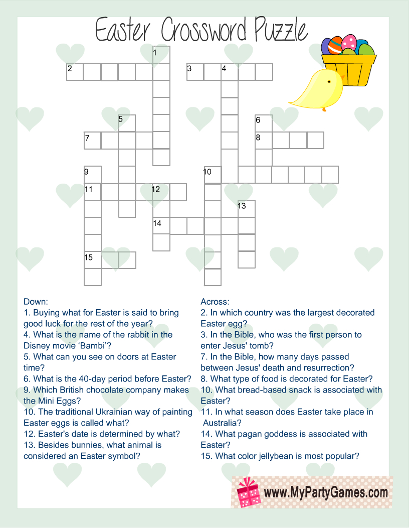 Free Printable Easter Crossword Puzzle With Key within Adult Easter Crossword Puzzles