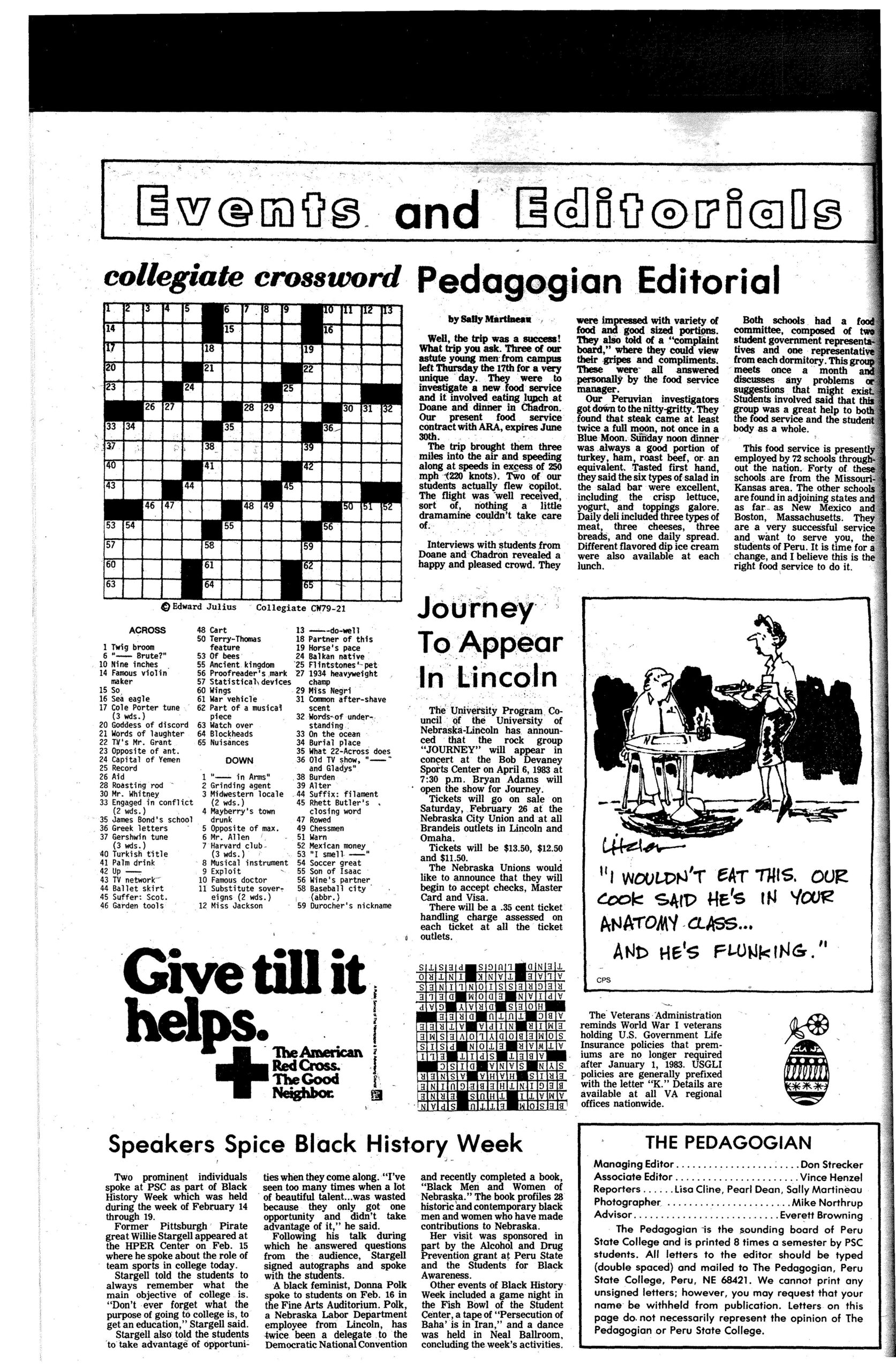 1982-1983 Peru Pedagogian - Issues 1-16Peru State College inside Calvin R Jackie Mathews Crossword Puzzle
