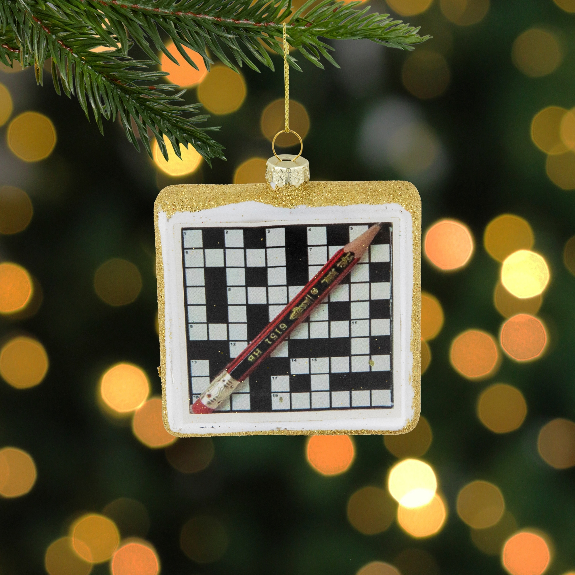 3.5 Crossword Puzzle With Pencil Glass Christmas Ornament throughout Crossword Puzzles Christmas Decoration