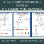 3 Crossword Puzzles, Activity For Seniors Large Print, Easy Regarding Crossword Puzzles For Dementia Patients Printable