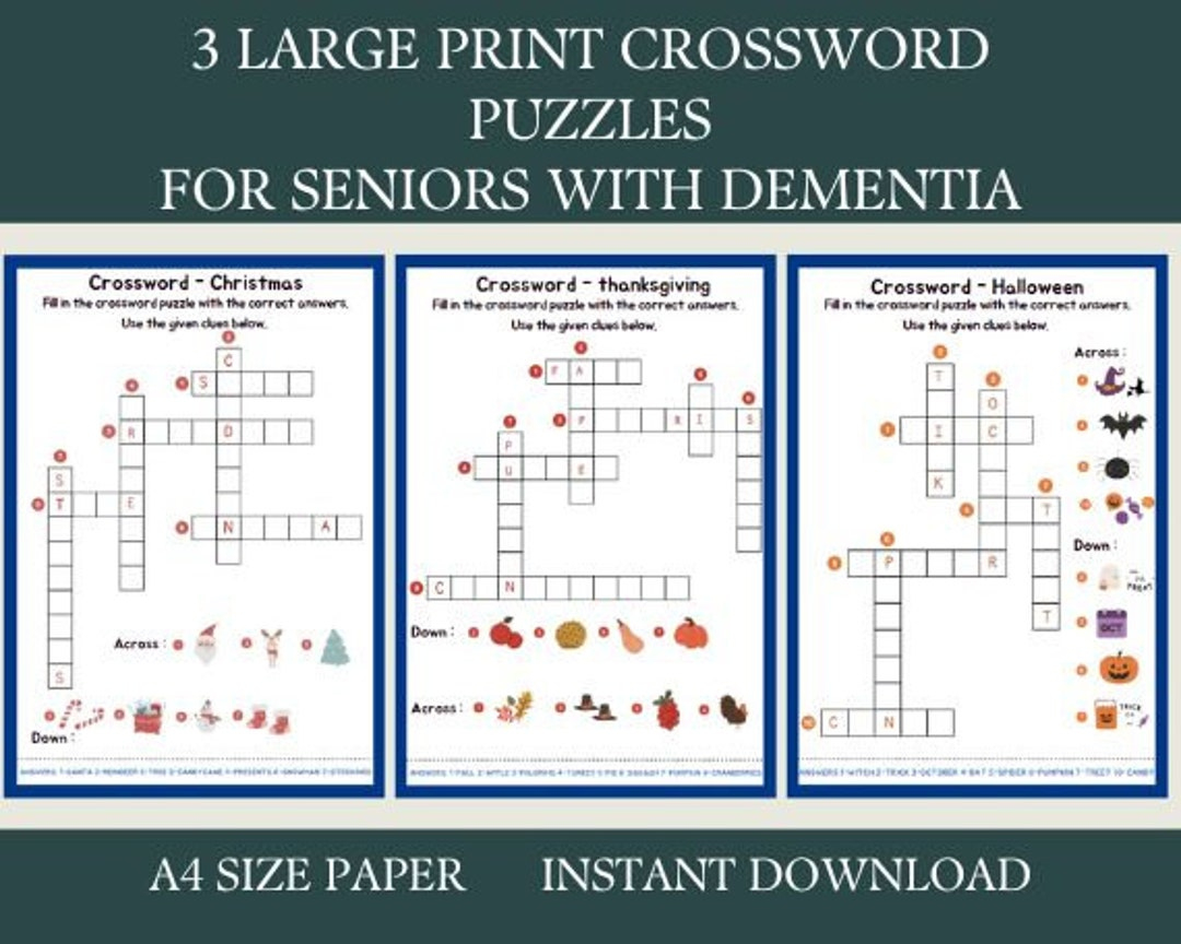 3 Crossword Puzzles, Activity For Seniors Large Print, Easy regarding Crossword Puzzles For Dementia Patients Printable