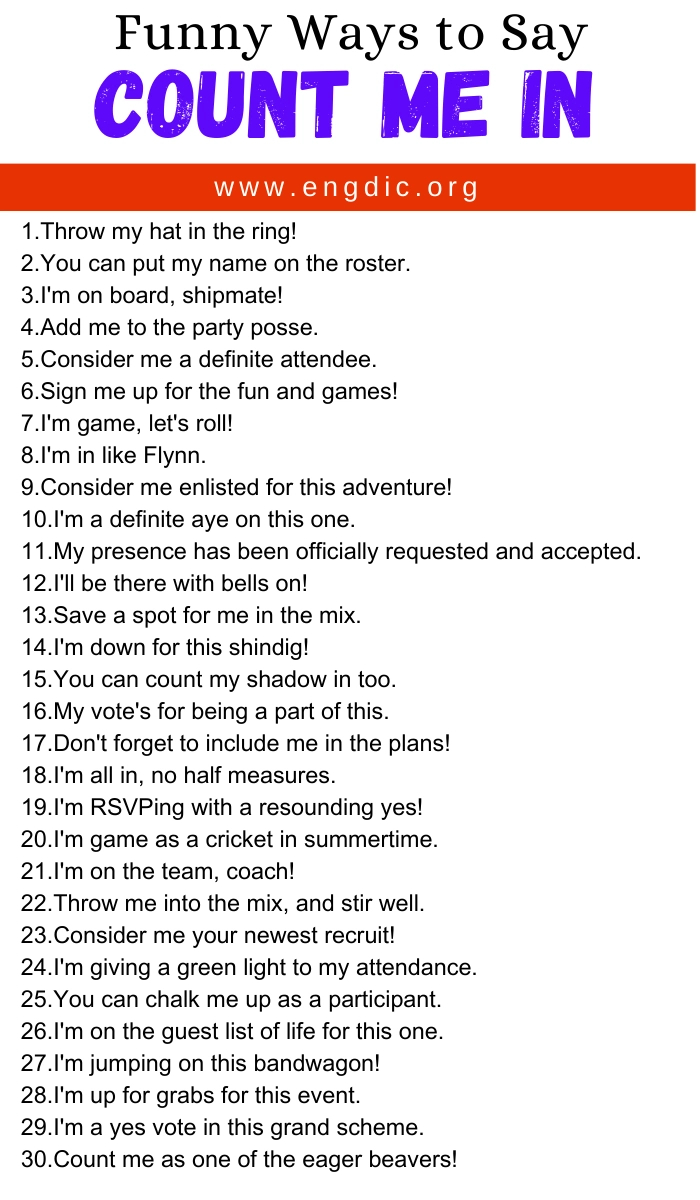 30 Funny Ways To Say Count Me In - Engdic for Wacky Wordies Counterer